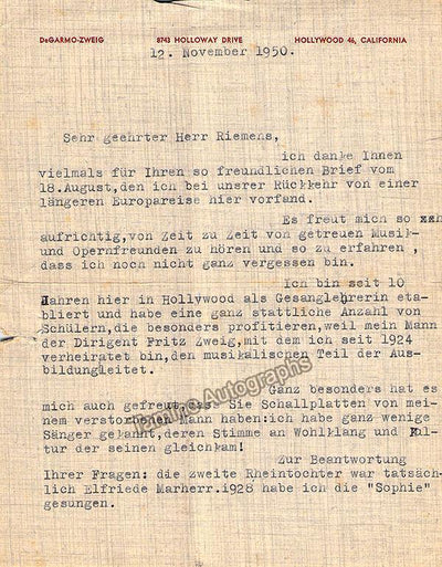 De Garmo, Tilly - Typed Letter Signed