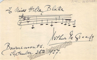 De Greef, Arthur - Autograph Music Quote 1927