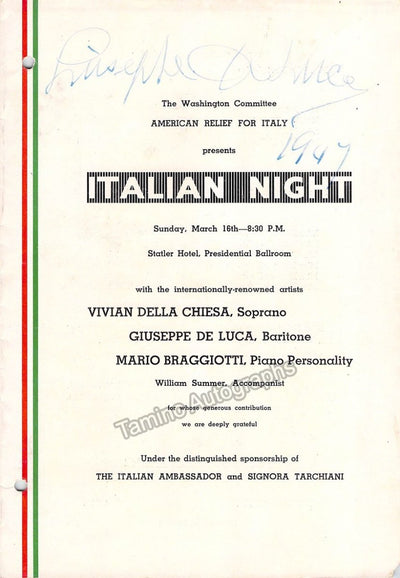 De Luca, Giuseppe - Signed Program Washington 1947