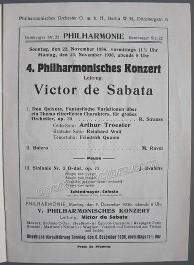 De Sabata, Victor - Berlin Philharmonic Orch. Program 1936