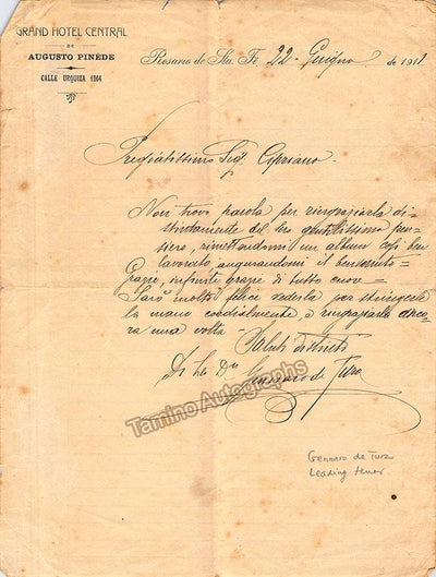 De Tura, Gennaro - Autograph Letter Signed 1911