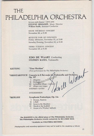 De Waart, Edo - Signed Program 1975