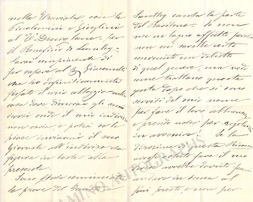 Delle Sedie, Enrico - Autograph Letter Signed 1863 - Tamino