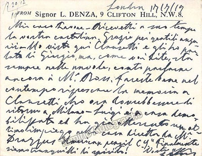 Denza, Luigi - Autograph Note Signed 1919