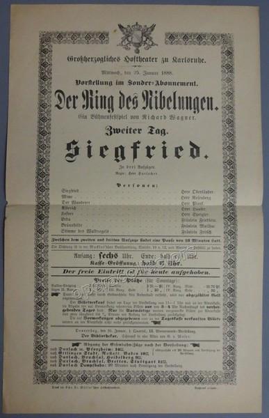 Der Ring des Nibelungen - 3-Siegfried at Karlsruhe Court Opera House Program 1888 - Tamino