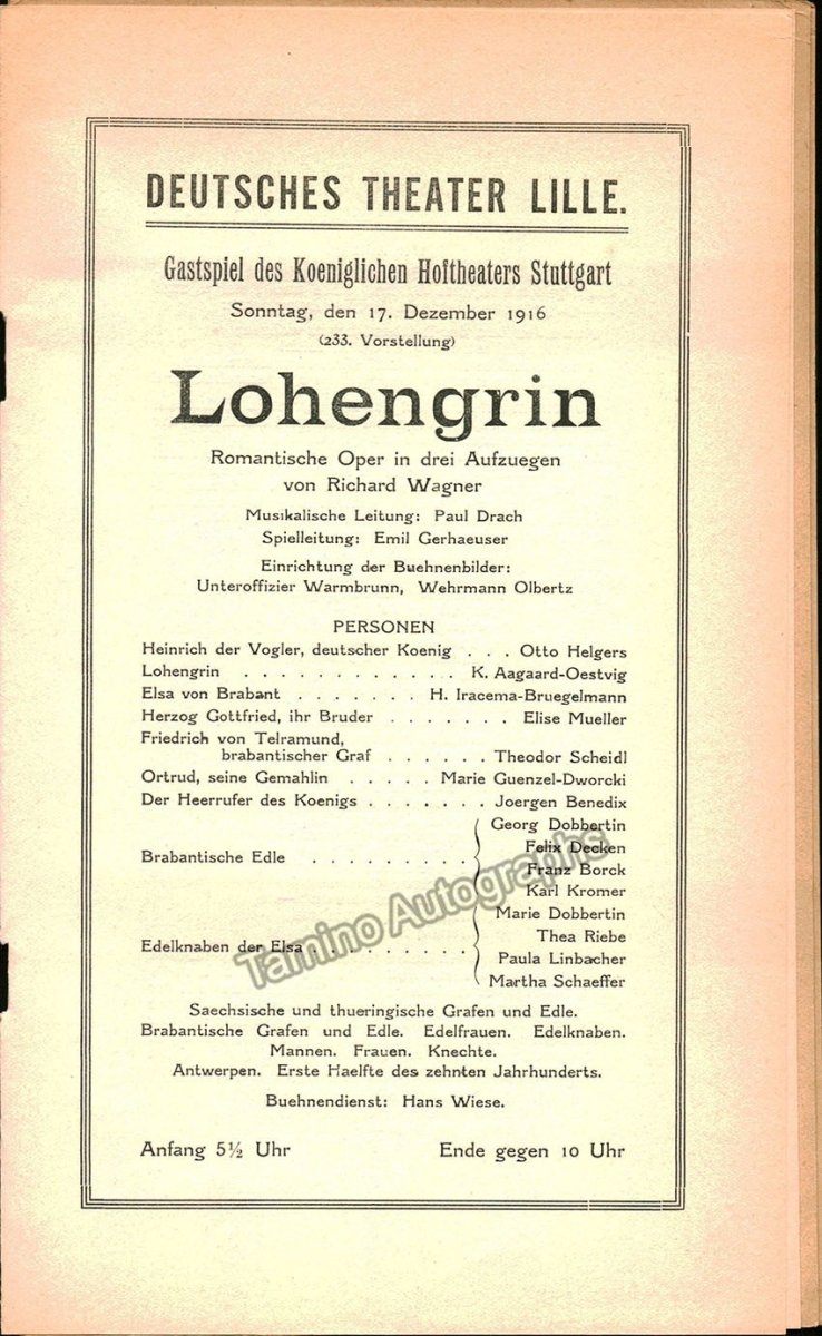 Deutsches Theater - Lille 1916 - 3 Wagner Programs - Tamino
