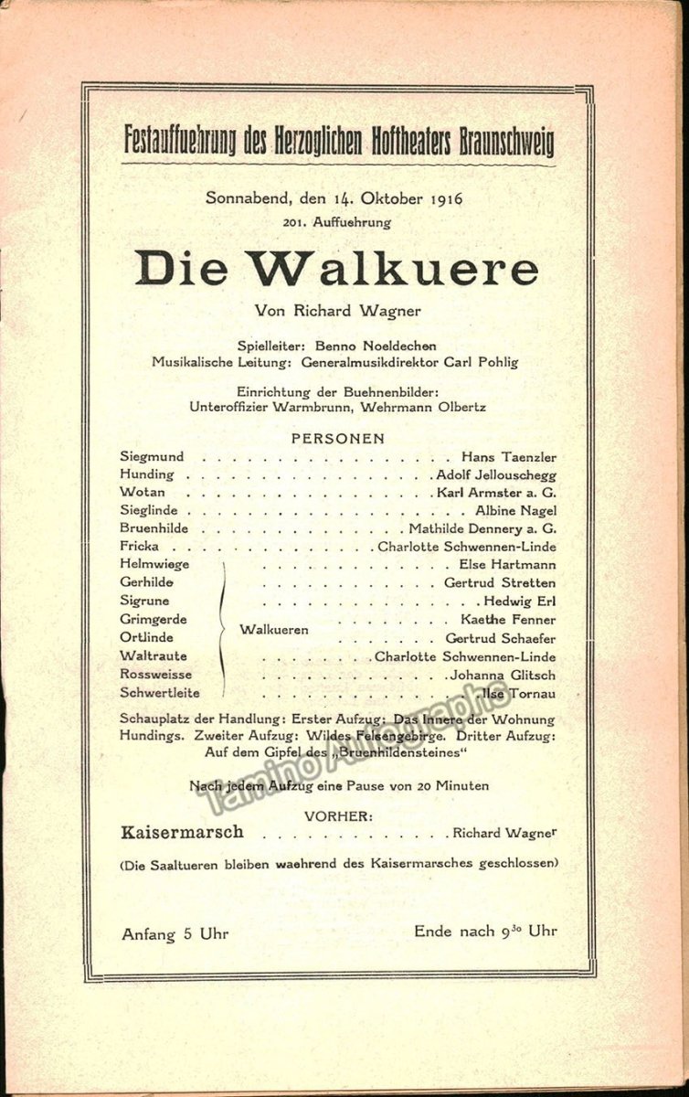 Deutsches Theater - Lille 1916 - 3 Wagner Programs - Tamino
