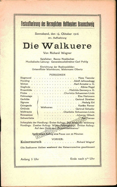 Deutsches Theater - Lille 1916 - 3 Wagner Programs