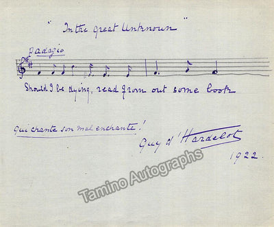 D'Hardelot, Guy (Helen Rhodes) - Autograph Music Quote Signed 1922