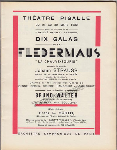 Die Fledermaus - Program Bruno Walter Conducting Paris 1930