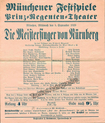 Die Meistersinger von Nurnberg Munich 1923