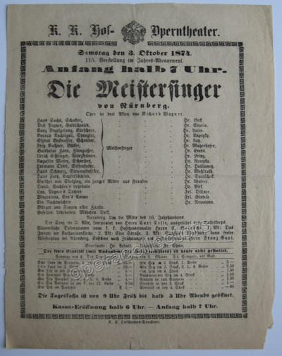 Die Meistersinger von Nurnberg - Royal and Imperial Opera Vienna 1874