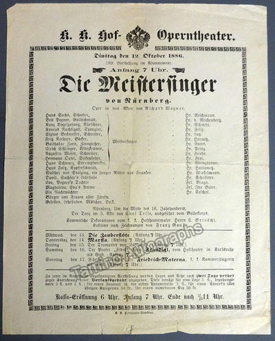 Die Meistersinger von Nurnberg - Vienna Staatsoper Playbill 1886