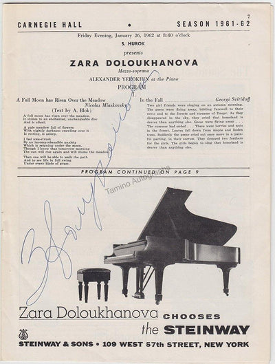 Doloukhanova, Zara - Signed Program Carnegie Hall 1962