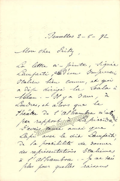 Dupont, Joseph - Autograph Letter Signed 1892