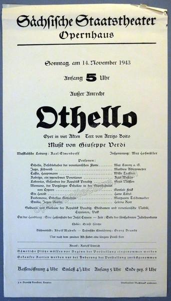 Elmendorff, Karl - Lot of 3 Playbills Dresden Opera House WWII