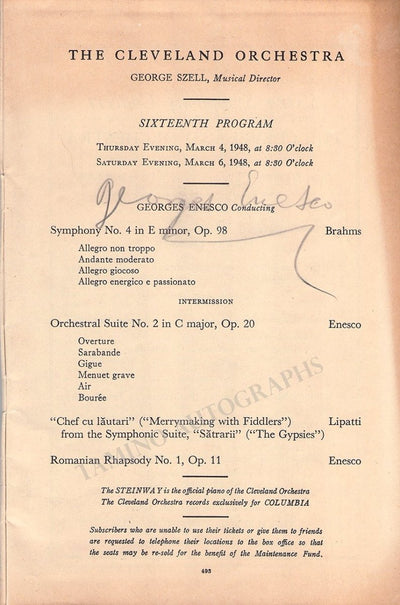 Enesco, Georges - Signed Program