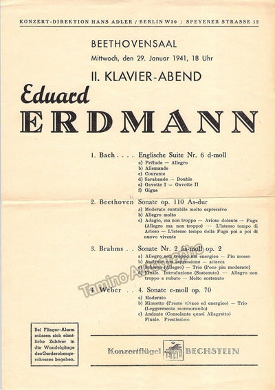 Erdmann, Eduard - Concert Program 1941