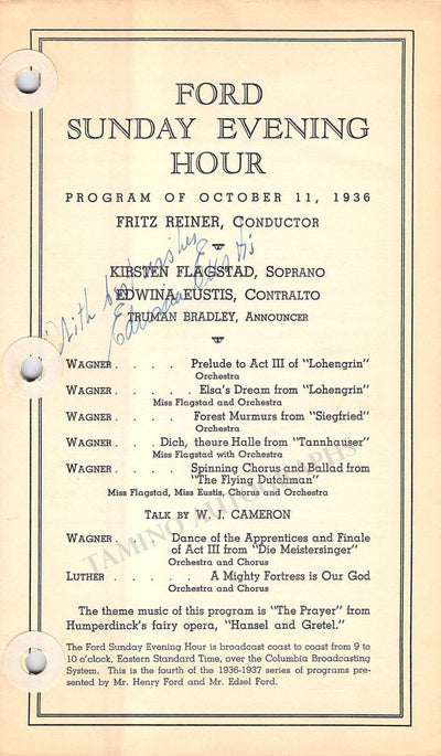 Eustis, Edwina - Signed Program 1936