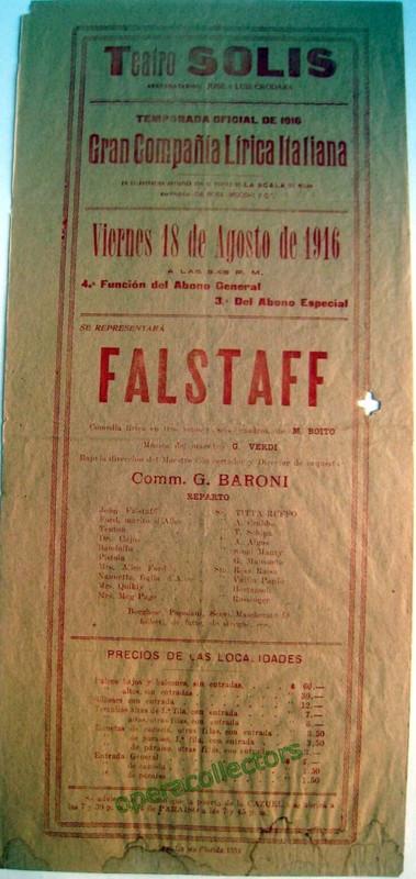 Falstaff - Teatro Solís 1916 - Titta Ruffo - Tito Schipa - Rosa Raisa