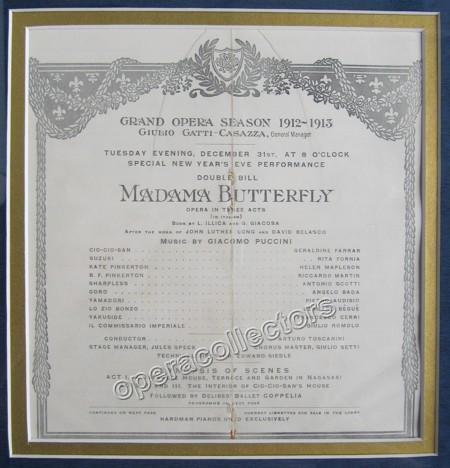 Farrar, Geraldine - Signed cabinet photo as Madama Butterfly + Cast page + Ad - Tamino