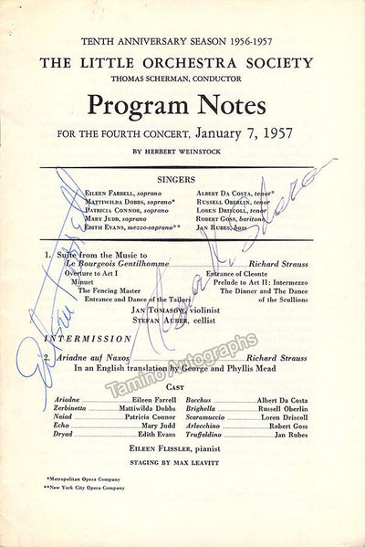 Farrell, Eileen - Signed Concert Program Ariadne Auf Naxos 1957