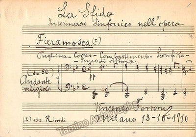 Ferroni, Vincenzo - Autograph Music Quote Signed 1910