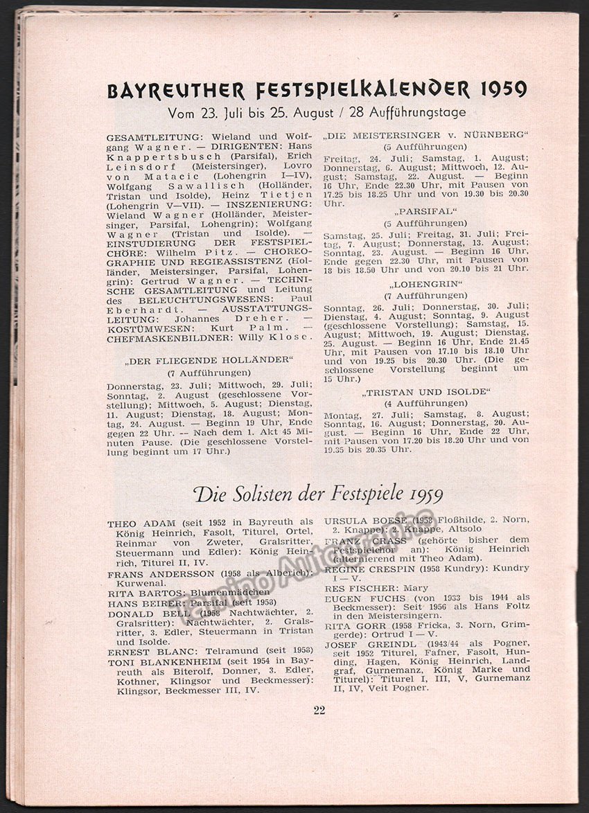 Festspiel Nachrichten des Bayreuther Tagblatt - 3 Magazines 1959 - Tamino