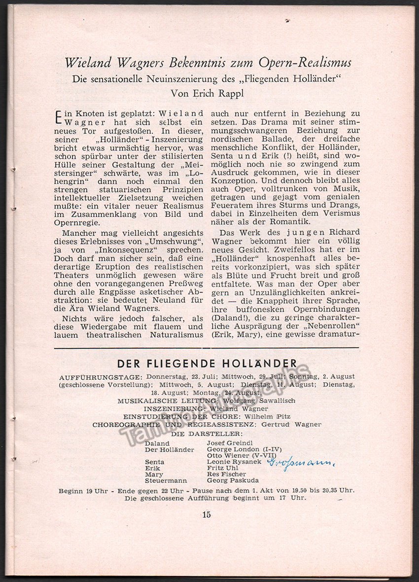 Festspiel Nachrichten des Bayreuther Tagblatt - 3 Magazines 1959 - Tamino