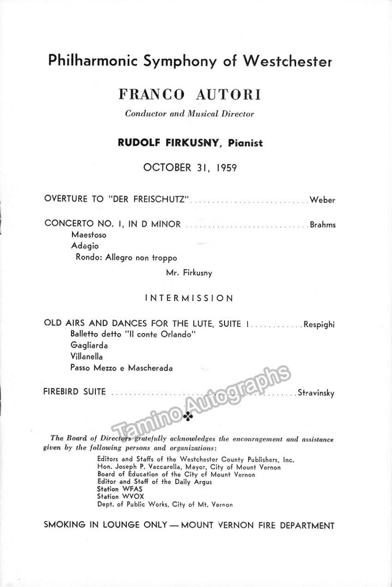 Firkusny, Rudolf - Signed Page Program New York 1959 - Tamino