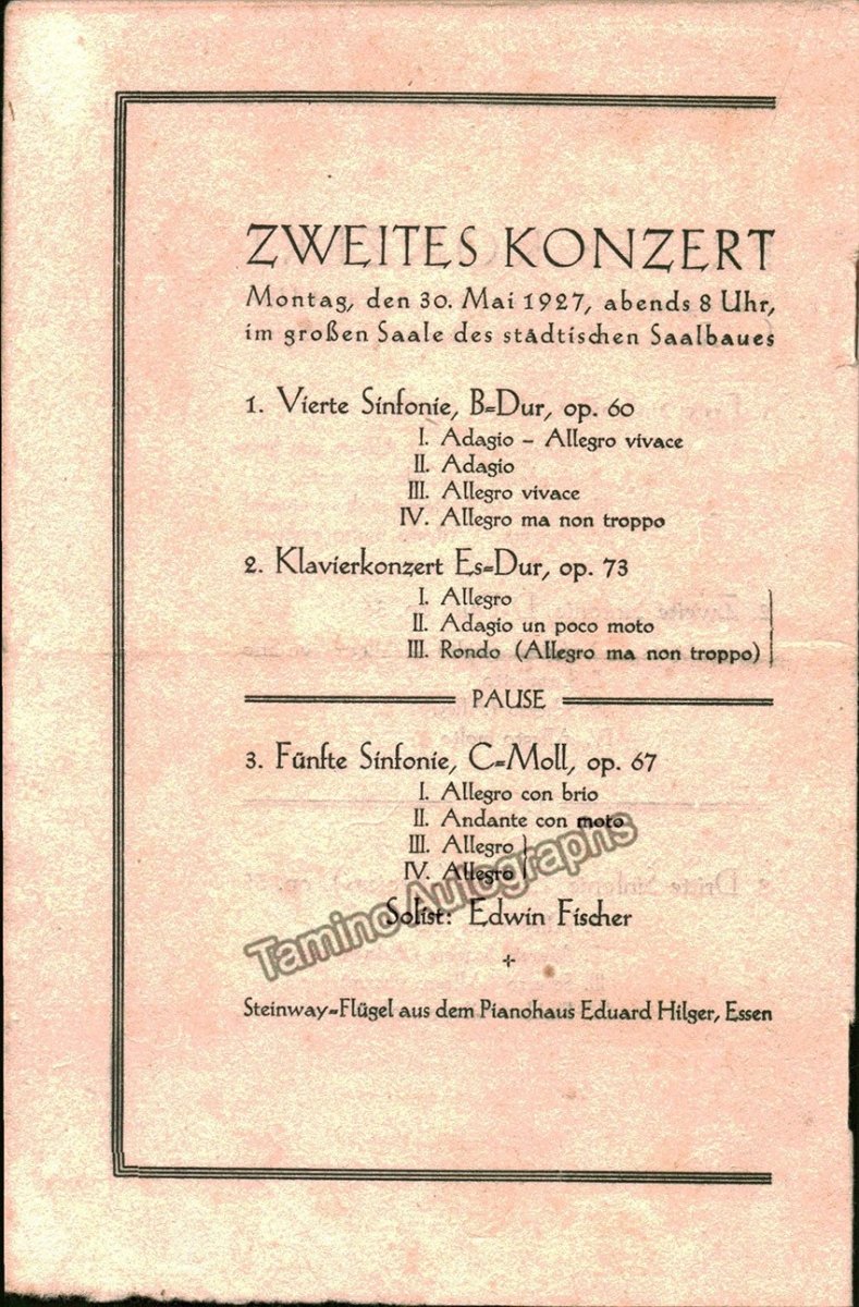 Fischer, Edwin and Busch, Adolf - Program 1927 - Tamino