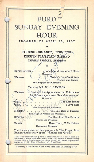 Flagstad, Kirsten - Signed Program