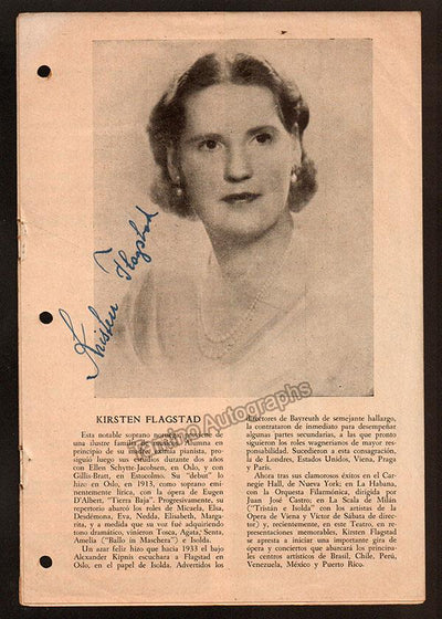 Flagstad, Kirsten - Signed Program Teatro Colon, Buenos Aires 1948