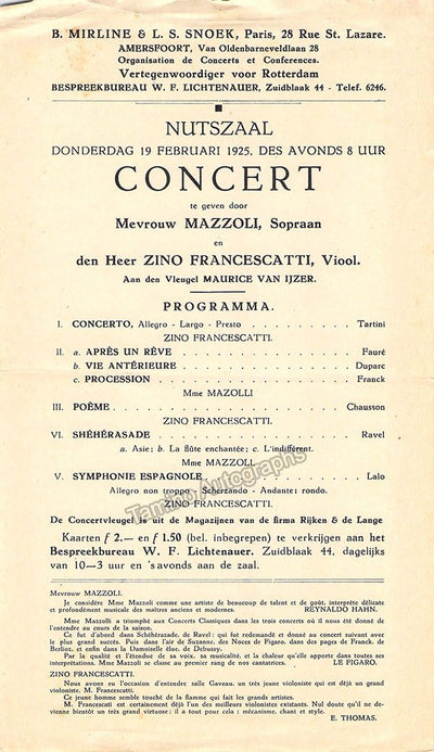 Francescatti, Zino - Concert Program Rotterdam 1925