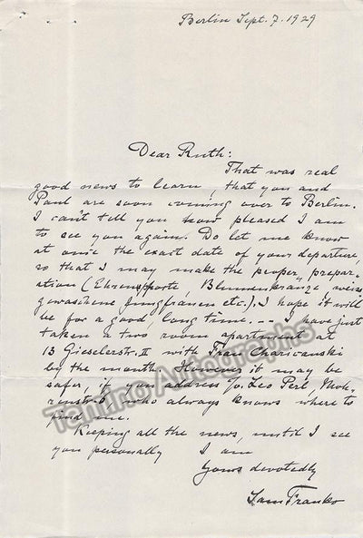 Franko, Sam - Lot of 3 autograph letters signed plus 2 signed postcards