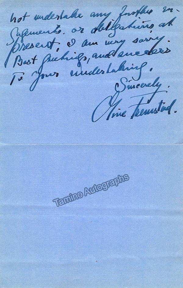 Fremstad, Olive - 2 Autograph Letters Signed - Tamino