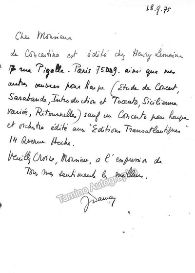 French Composers - Collection of 10 Autograph Letters 1970s