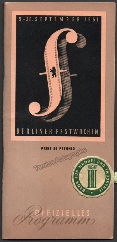 Furtwangler, Wilhelm and others - Berliner Festwochen Program 1951