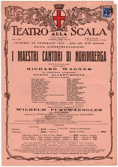 Furtwangler, Wilhelm - Teatro La Scala Playbill 1952