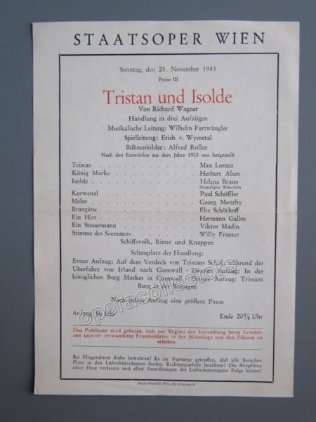 Furtwangler, Wilhelm - Tristan und Isolde Program Staatsoper 1943 - Tamino