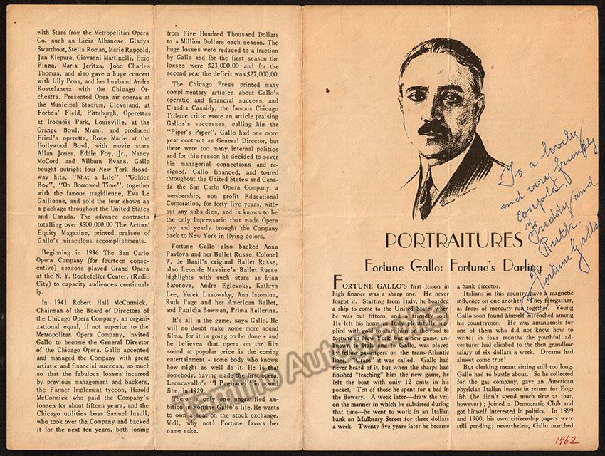 Gallo, Fortune - Typed Letters & Brochure Signed - Tamino