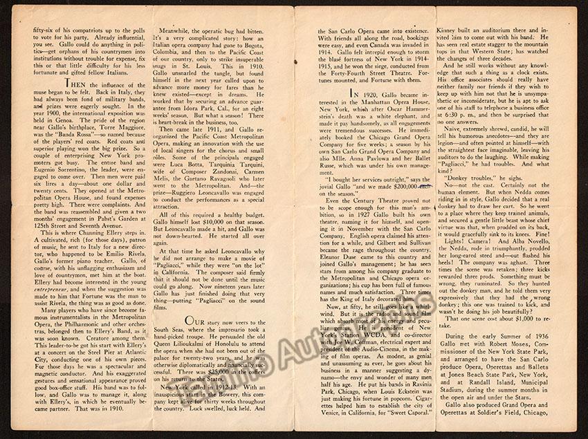 Gallo, Fortune - Typed Letters & Brochure Signed - Tamino