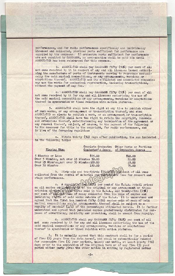 Gassmann, Remi - Signed Contract 1943 & Two Typed Letters 1943 -1946 - Tamino