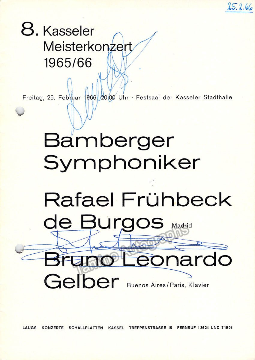 Gelber, Bruno Leonard - Fruhbeck de Burgos, Rafael - Signed Program Kassel, Germany 1966 - Tamino