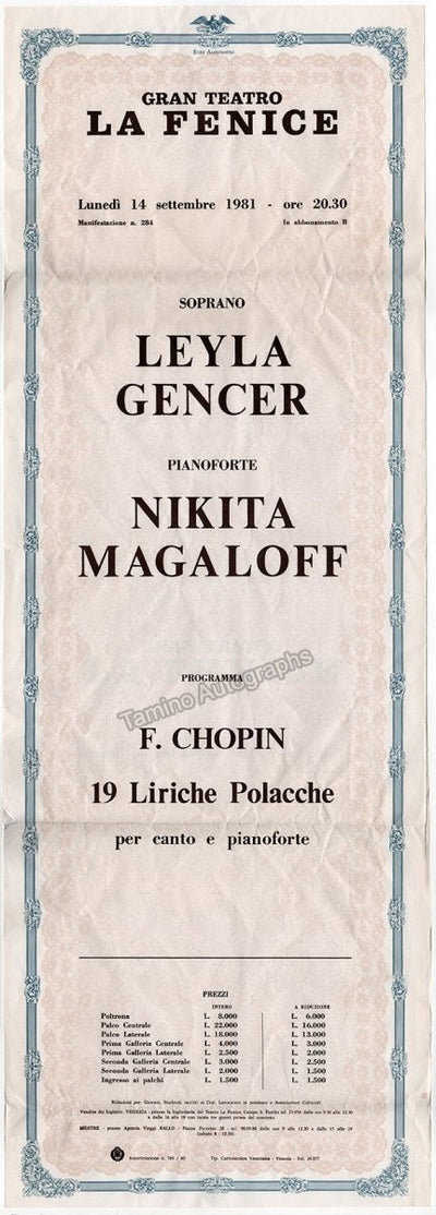 Gencer, Leyla - Magaloff, Nikita - Poster Announcement La Fenice 1981 + Signed Program!