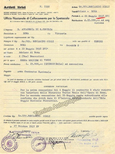 Gigli, Beniamino - Collection of Signed Contracts 1926-1951