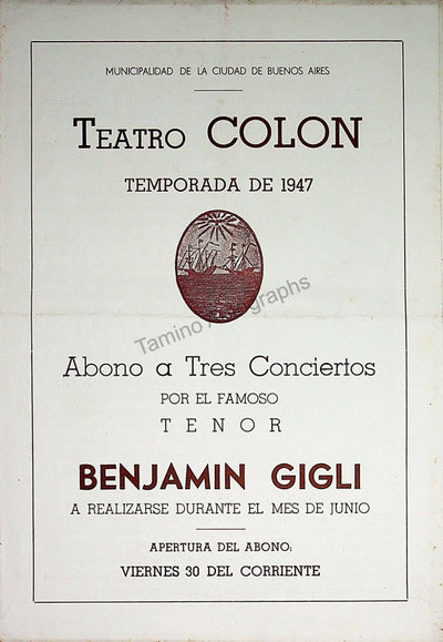 Gigli, Beniamino - Lot of 7 Programs - Teatro Colon 1947-1948