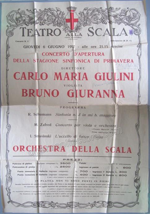 Giulini, Carlo Maria - Giuranna, Bruno - Signed Concert Poster 1957 La Scala