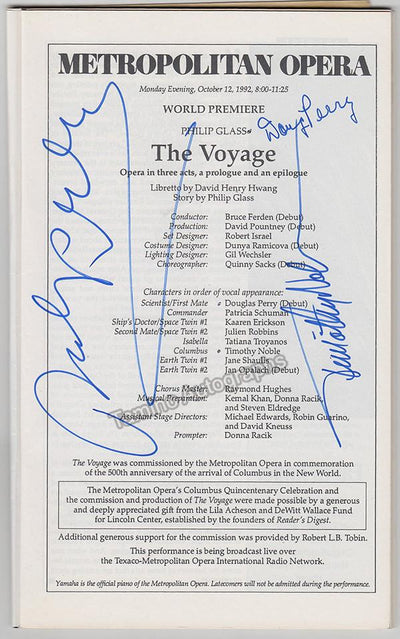 Glass, Philipp and Others - "The Voyage" Signed World Premiere Program 1992