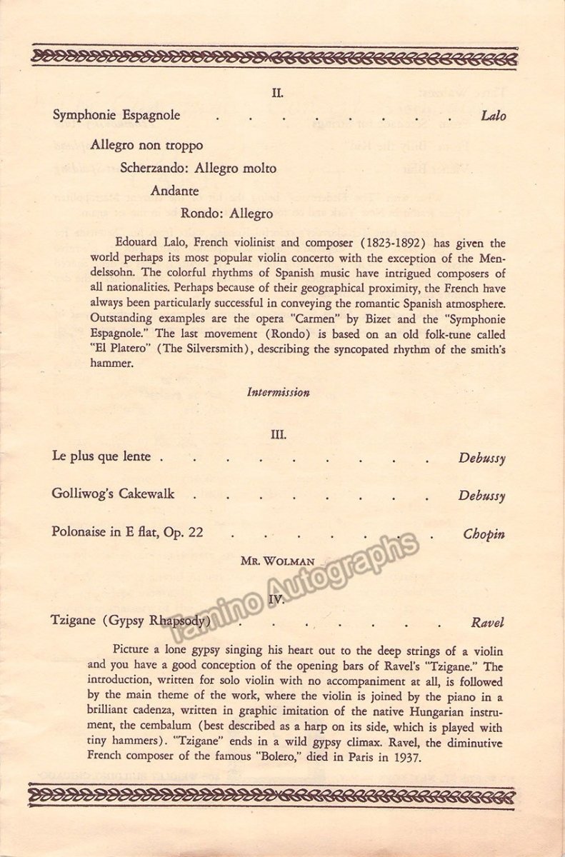 Programme Notes Example Carnegie Hall Glenn, Carroll - Signed Program Carnegie Hall 1950/51